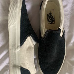 Vans Size 7 Black and White Suede Slip-on.